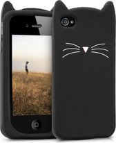 kwmobile hoesje voor Apple iPhone 4 / 4S - Backcover voor smartphone in zwart / wit - Kat design