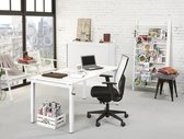 4 poots slinger verstelbaar bureau zit/zit Kubus breed 140CM diep 80CM bladkleur Lichtgrijs framekleur Aluminium (RAL9006)