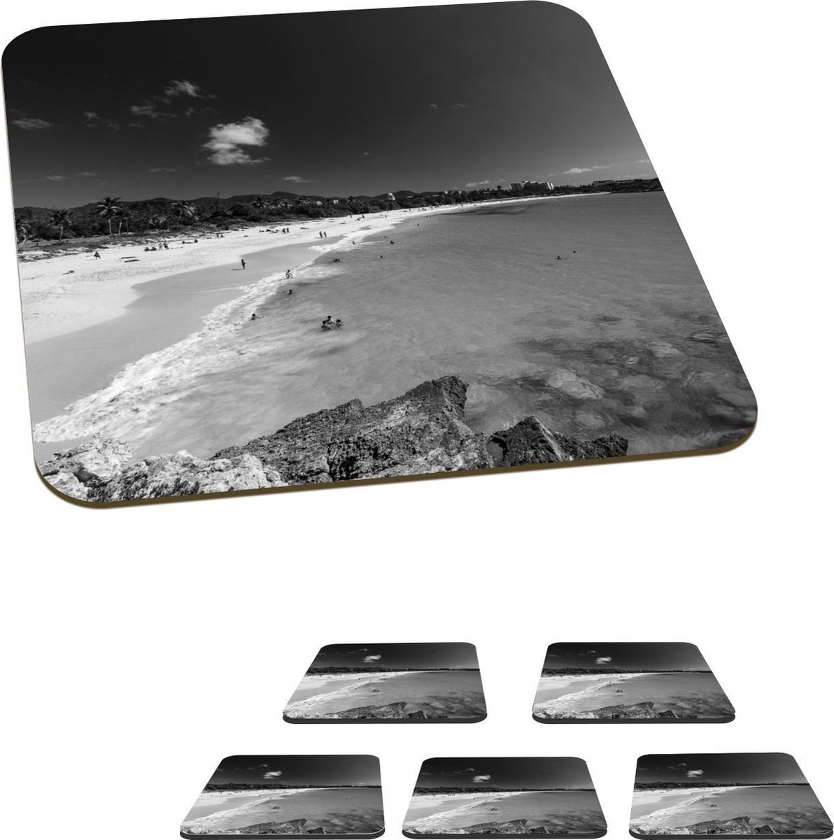 Onderzetters voor glazen - Strand van Sint-Maarten - 10x10 cm - Glasonderzetters - 6 stuks