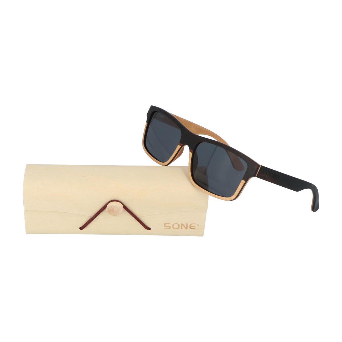 5one® 2-tone - Ebony / Maple-wood Houten zonnebril met Grijze lens