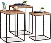 bijzettafel set van 3 - vierkant - mangohout - metaal - woonkamer - bruin-zwart