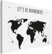 Wereldkaart Let's Be Adventurers Zwart - Canvas 40x30