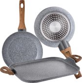 SET PANNEN EN GRILL 2 GRILL, gesmeed aluminium, inductie