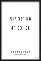 Poster Coördinaten Oosterhout A4 - 21 x 30 cm (Exclusief Lijst)