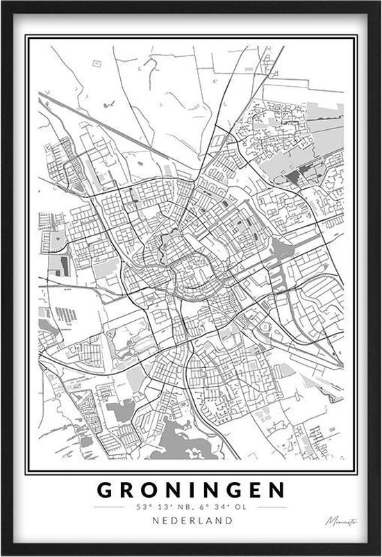 Poster Stad Groningen A4 - 21 x 30 cm (Exclusief Lijst) Citymap Groningen  -... | bol.com