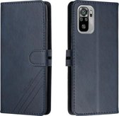 Voor Xiaomi Redmi Note 10 Stiksels Stijl 2-Kleur Koe Textuur Horizontale Flip PU Lederen Case met Houder & Kaartsleuf & Lanyard (Blauw)