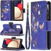 Voor Samsung Galaxy A03s Gekleurde Tekening Patroon Rits Horizontale Flip Lederen Case met Houder & Kaartsleuven & Portemonnee (Paarse Vlinder)