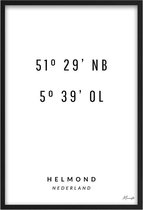 Poster Coördinaten Helmond A2 - 42 x 59,4 cm (Exclusief Lijst)