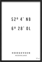Poster Coördinaten Hoogeveen A2 - 42 x 59,4 cm (Exclusief Lijst)