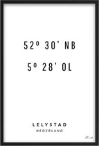 Poster Coördinaten Lelystad A3 - 30 x 42 cm (Exclusief Lijst)