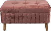 Clayre & Eef Poef 72*36*40 cm Roze Hout, Textiel Rechthoek Hocker Voetenbankje