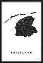 Poster Provincie Friesland - A4 - 21 x 30 cm - Inclusief lijst (Zwart Aluminium) - Provincie Poster - Fryslân