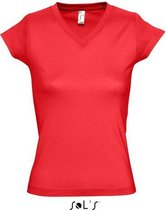 Set van 3x stuks dames t-shirt  V-hals rood - 100% katoen - Basic fit - 150 grams kwaliteit, maat: 36 (S)