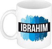 Ibrahim naam cadeau mok / beker met  verfstrepen - Cadeau collega/ vaderdag/ verjaardag of als persoonlijke mok werknemers