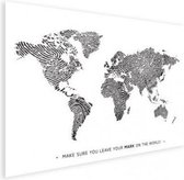 Wereldkaart Fingerprints Zwart Met Tekst - Poster 90x60