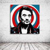 Johnny Hallyday Pop Art Canvas - 90 x 90 cm - Canvasprint - Op dennenhouten kader - Geprint Schilderij - Popart Wanddecoratie