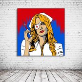 Kill Bill The Nurse Pop Art Acrylglas - 100 x 100 cm op Acrylaat glas + Inox Spacers / RVS afstandhouders - Popart Wanddecoratie