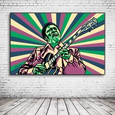 Pop Art BB King Acrylglas - 90 x 60 cm op Acrylaat glas + Inox Spacers / RVS afstandhouders - Popart Wanddecoratie