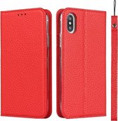 Litchi-textuur Horizontale flip-toplaag koeienhuid lederen tas met houder en kaartsleuven & portemonnee & riem & draadwinder voor iPhone XS Max (rood)