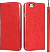 Litchi-textuur Horizontale flip-toplaag koeienhuid lederen tas met houder & kaartsleuven & portemonnee & riem & draadwinder voor iPhone 6 Plus & 6s Plus (rood)