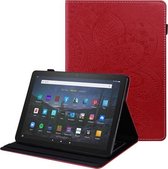 Voor Amazon Fire HD 10/10 Plus (2021) Peacock Tail Embossing Pattern Horizontal Flip Leather Case met houder & antislipstrip en kaartsleuven (rood)