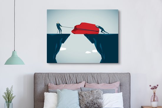 Une illustration de la construction d'un pont avec toile de pierre 160x120 cm - Tirage photo sur toile (Décoration murale salon / chambre) / Nature Canvas Peintures XXL / Groot format!