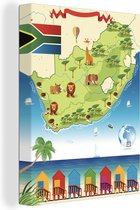Canvas Schilderij Kaart van Zuid-Afrika met kleurrijke illustraties - 60x80 cm - Wanddecoratie