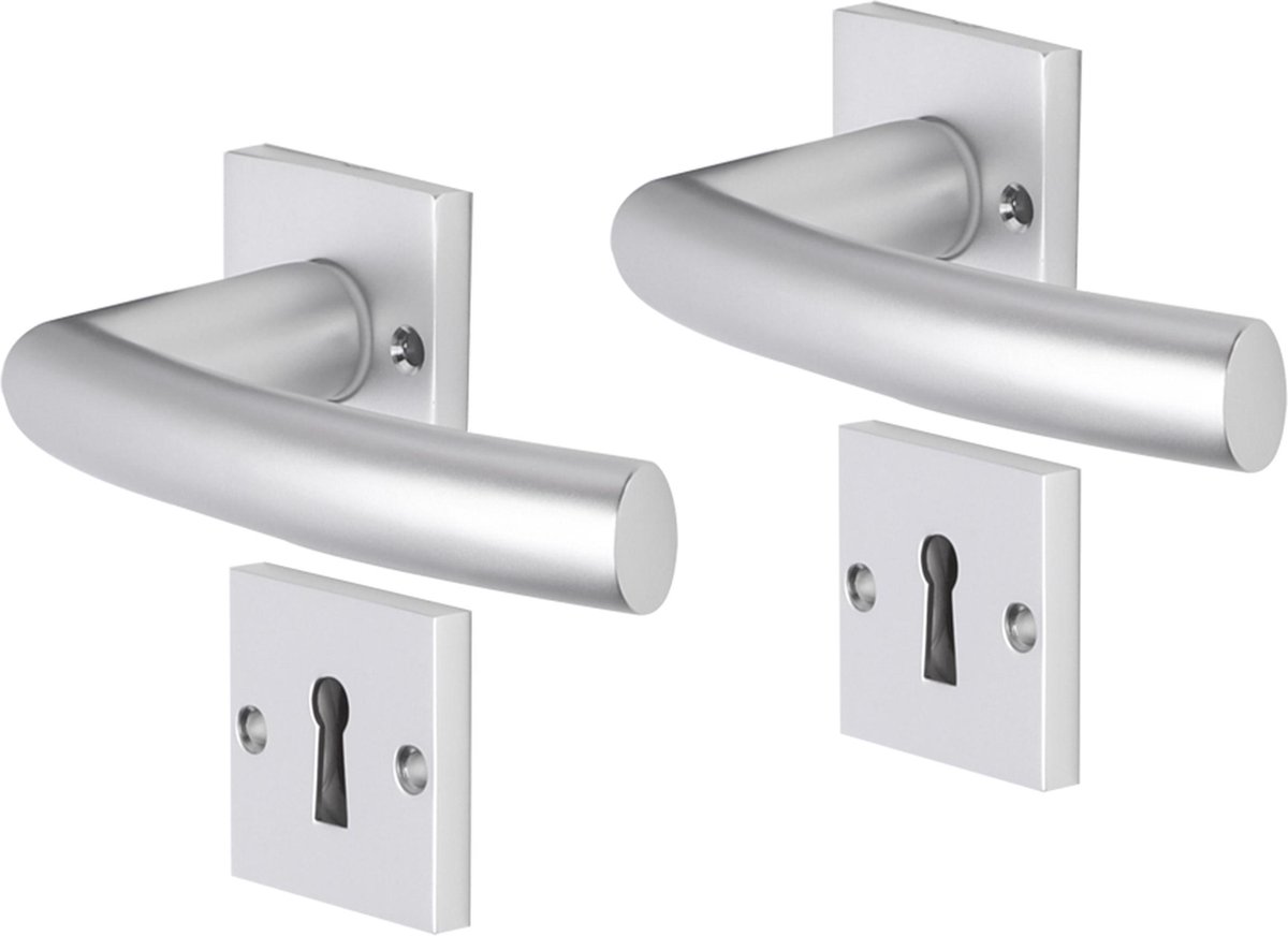 Deurkruk - Impresso Burton - Voor binnen - Vierkant met schroeven en vierkant sleutelrozet - Aluminium - 2 stuks