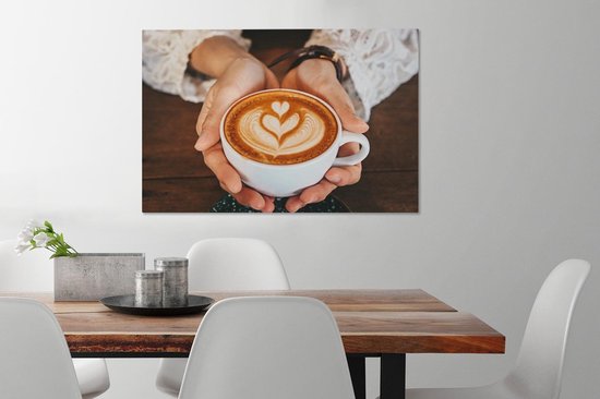 Femme avec oeuvre dans une tasse de café toile 2cm 90x60 cm - Tirage photo sur toile (Décoration murale salon / chambre)