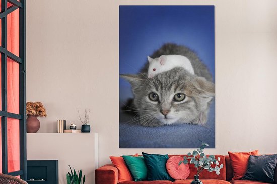 Toile chat et souris 2cm 120x180 cm - Tirage photo sur toile (Décoration murale salon / chambre) / Animaux sauvages Peintures sur toile XXL / Groot format!