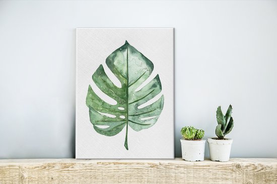 Illustration aquarelle d'une feuille verte 30x40 cm - petit - Tirage photo sur toile (Décoration murale salon / chambre)