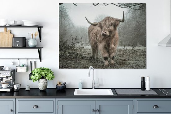OneMillionCanvasses - Wanddecoratie - Schotse hooglander - Natuur - Herfst - Bos - 120x90 cm - Woonkamer - Canvas schilderij koe - OneMillionCanvasses