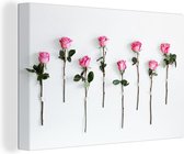 Canvas Schilderij Roze rozen op een witte achtergrond - 30x20 cm - Wanddecoratie