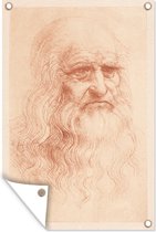 Tuinposter - Tuindoek - Tuinposters buiten - Zelfportret - Leonardo da Vinci - Schets - 80x120 cm - Tuin