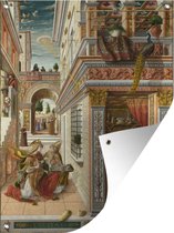 Tuinschilderij De aankondiging met Sint Emidius - Schilderij van Carlo Crivelli - 60x80 cm - Tuinposter - Tuindoek - Buitenposter
