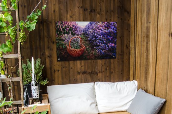 Panier entre grands buissons de fleurs 90x60 cm