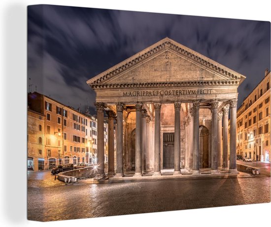 Canvas Schilderij Pantheon vooraanzicht in de avond met mooie verlichting in Rome - 60x40 cm - Wanddecoratie