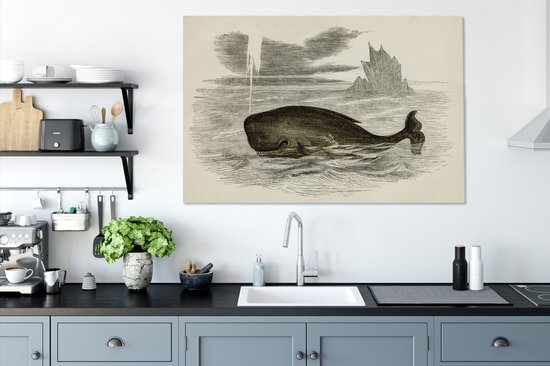 Une illustration antique d'une toile de baleine 140x90 cm - Tirage photo sur toile (Décoration murale salon / chambre) / Peintures sur toile animaux sauvages