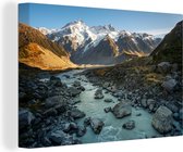 Canvas Schilderij Hooker Valley in het Nationaal park Aoraki/Mount Cook in Nieuw-Zeeland - 120x80 cm - Wanddecoratie