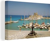 Belle vue sur le port de la vieille ville de Rhodes Toile 90x60 cm - Tirage photo sur toile (Décoration murale salon / chambre)