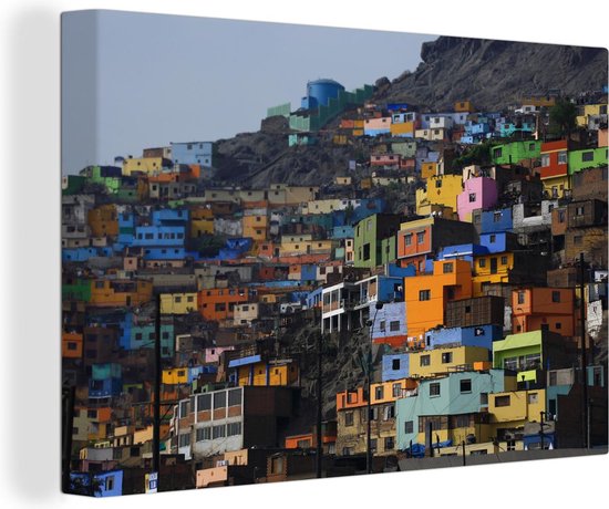 Maisons colorées sur toile Lima 90x60 cm - Tirage photo sur toile (Décoration murale salon / chambre)