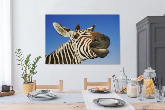 Une drôle de toile de zèbre grimaçant 140x90 cm - Tirage photo sur toile (Décoration murale salon / chambre)