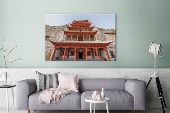 Canvas schilderij 180x120 cm - Wanddecoratie De schitterende tempel van de Grotten van Mògāo van dichtbij in China - Muurdecoratie woonkamer - Slaapkamer decoratie - Kamer accessoires - Schilderijen