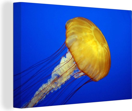 Peintures sur toile - Une grande méduse jaune - 180x120 cm - Décoration murale XXL /