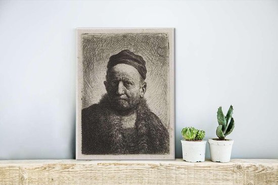L'homme à la calotte - Peinture de Rembrandt van Rijn Toile 30x40 cm - petit - Tirage photo sur toile (Décoration murale salon / chambre)