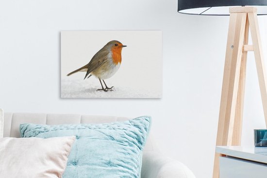 Robin dans la neige Toile 30x20 cm - petit - Tirage photo sur toile (Décoration murale salon / chambre)