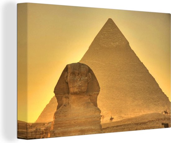 Canvas schilderij 140x90 cm - Wanddecoratie De Sfinx van Gizeh in het avondlicht in Egypte - Muurdecoratie woonkamer - Slaapkamer decoratie - Kamer accessoires - Schilderijen