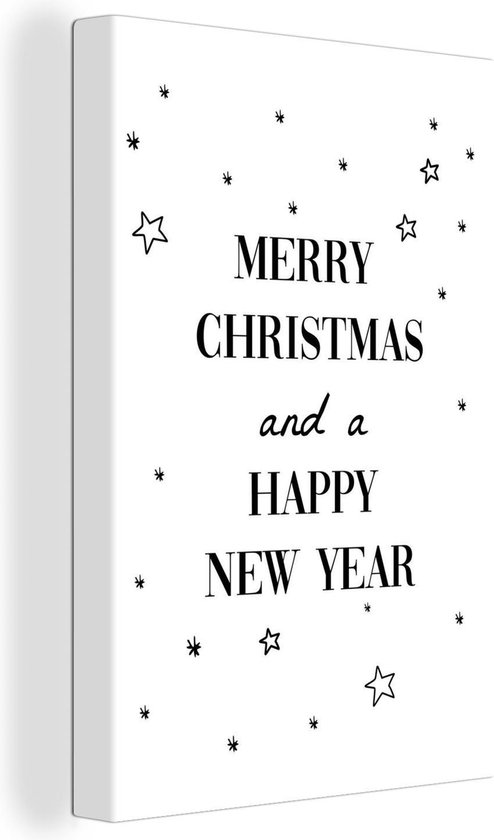 Canvas Schilderij Kerst - Quotes - Merry Christmas and a Happy New Year - Spreuken - 60x90 cm - Wanddecoratie