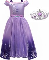 Elsa jurk paars Luxe 104-110 (110) + paarse kroon Prinsessen jurk meisje verkleedkleding carnavalskleding