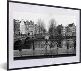 Fotolijst incl. Poster - Grachten in Amsterdam - Zwart - Wit - 40x30 cm - Posterlijst